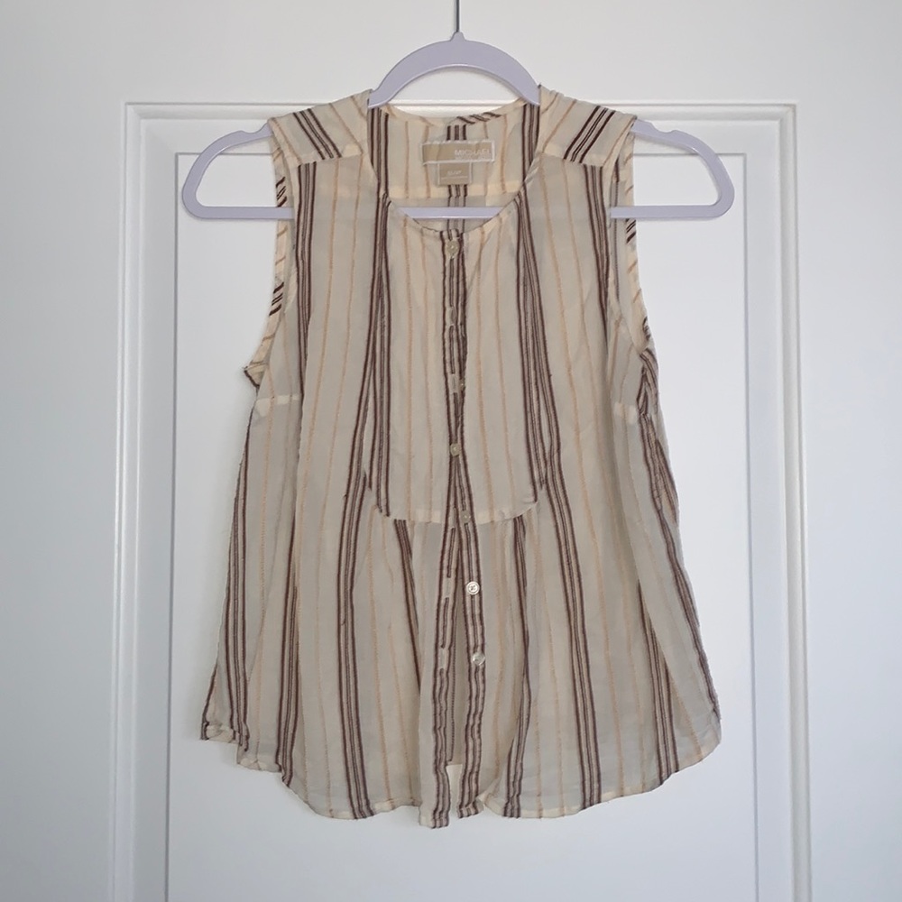 Michael Kors Striped Button Down Tank Top